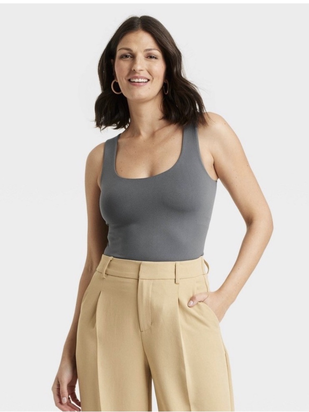 Seamless Scoop Neck Tank Top- grey